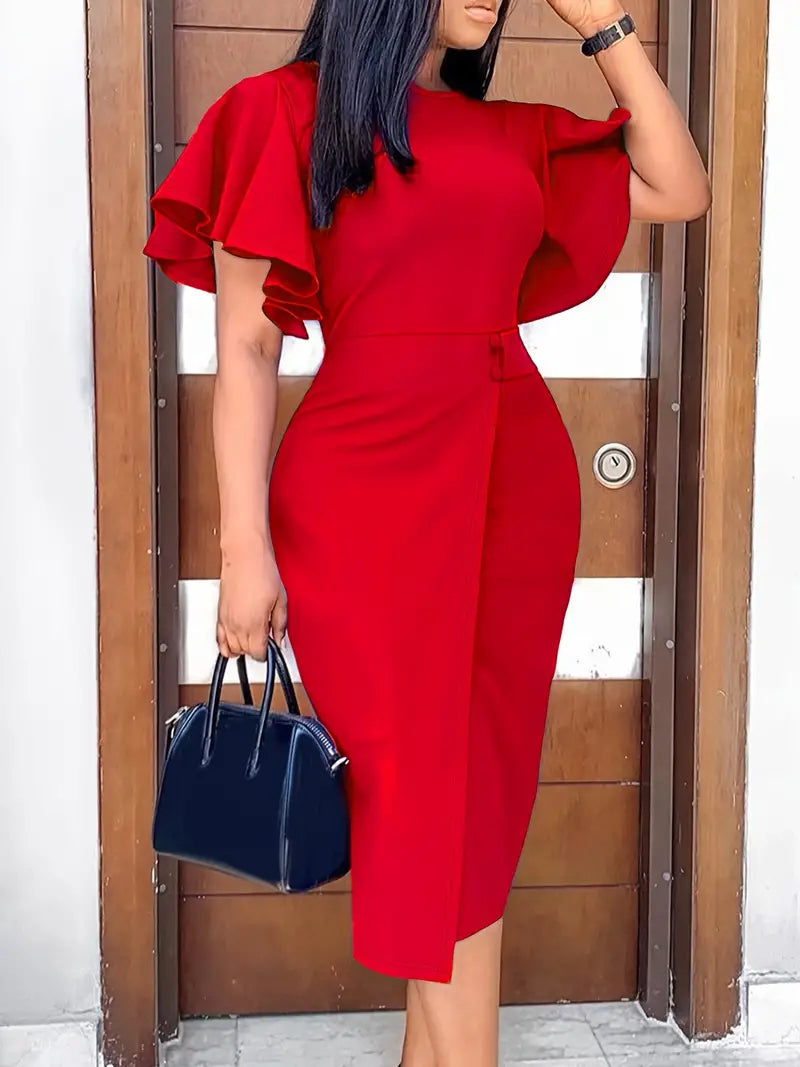 – elegantes wickelkleid mit schlitz für frühling und sommer