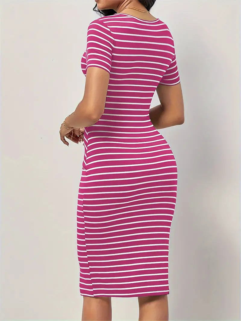 – elegantes, figurbetontes streifenkleid