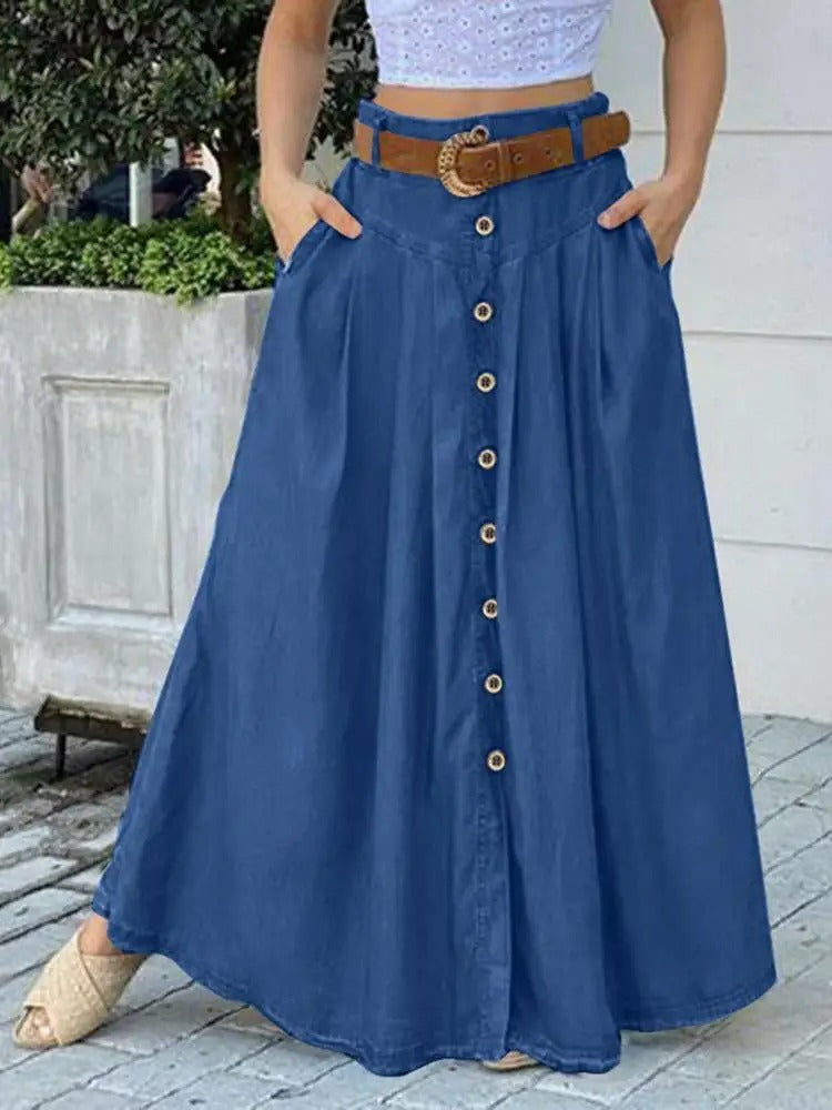 Merche Retro Sommerrock aus Denim mit Seitentaschen