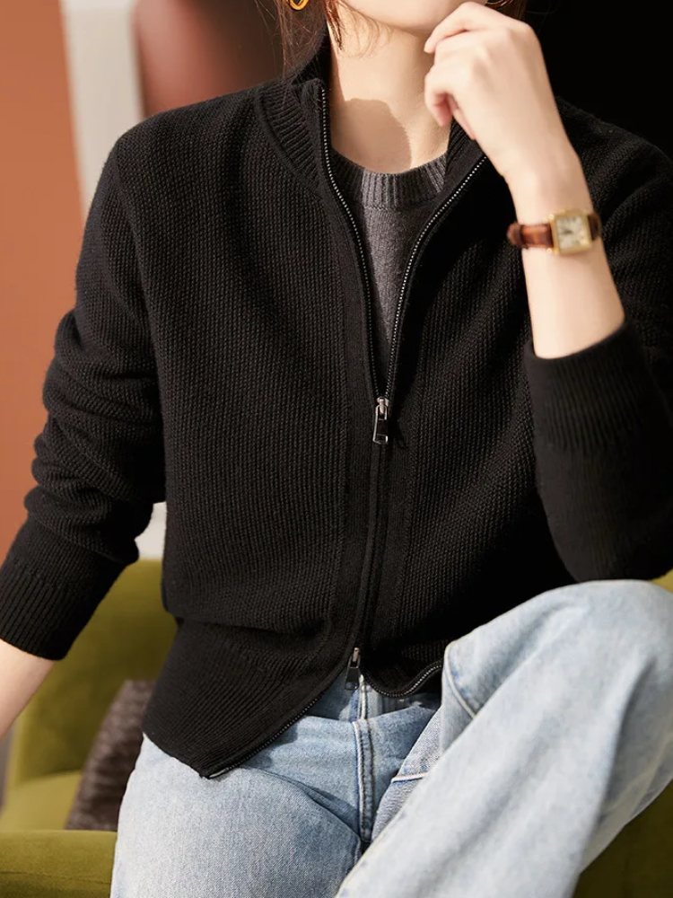 WW | Wollstrickjacke Damen Mit Reißverschluss Und Stehkragen, Schlichtes Design