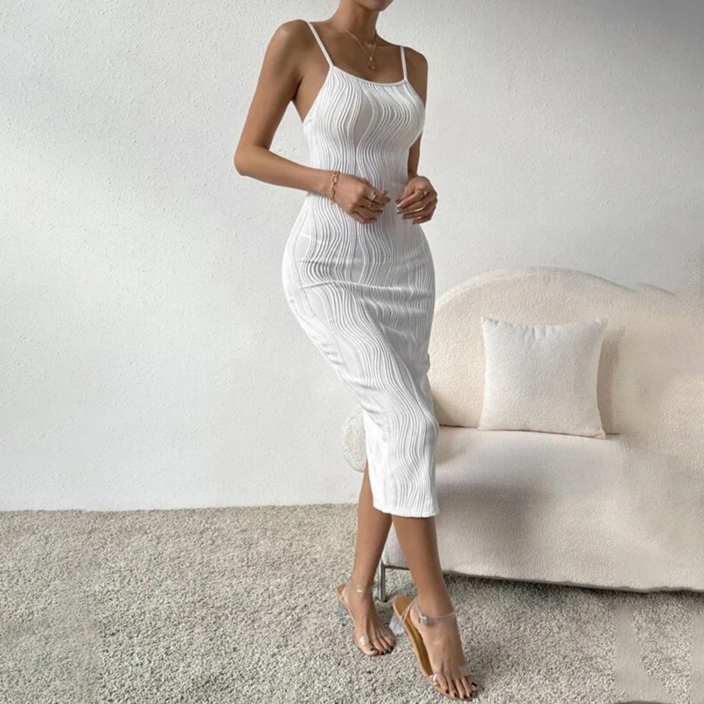 Merche ärmelloses Sommerkleid in Weiß mit Streifen