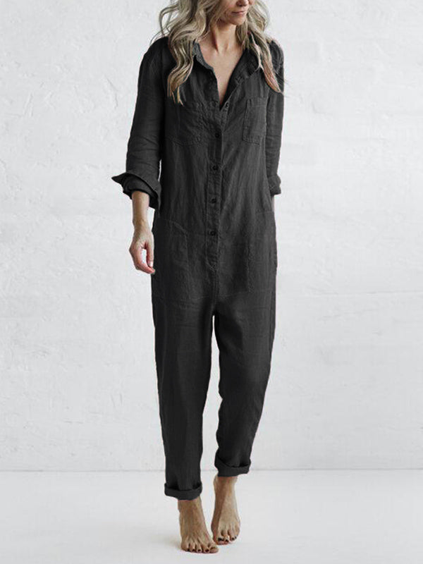 Merche Jumpsuit mit langen Ärmeln und halbem Knopf vorne