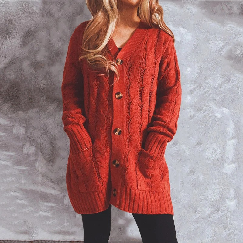 WW | Wollstrickjacke Damen Mit Zopfmuster Und Holzknöpfen, Lockere