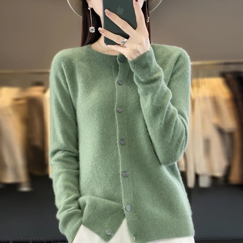 WW | Wollstrickjacke Damen Mit Rundhalsausschnitt Und Knopfleiste
