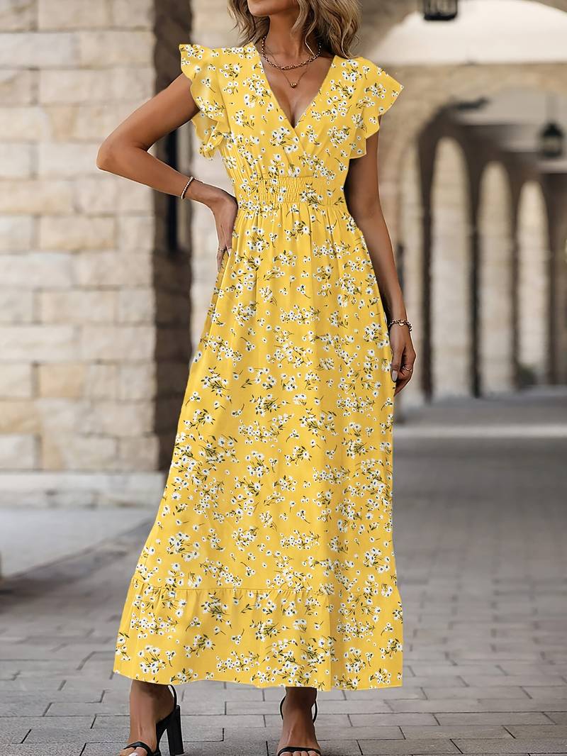 – kleid mit schmetterlingsärmeln und rüschensaum