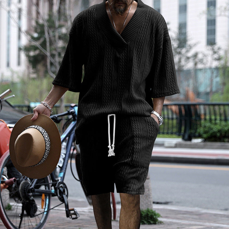 WW | Satz Aus Bequem Sitzendem Strickoberteil Mit V-ausschnitt Und Passenden Shorts
