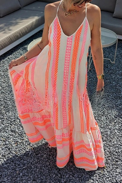 – "Away on Vacay" Cami-Maxikleid mit Ethno-Print