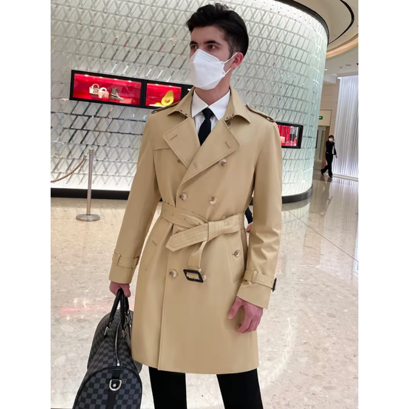 WW | Wasserabweisende Mantel Jacke Herren Klassischer Trenchcoat Mit Gürtel