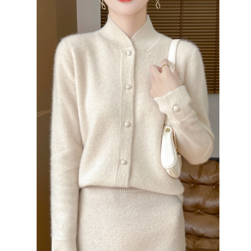 WW | Wollstrickjacke Damen Mit Stehkragen Und Knopfleiste, Elegante Passform