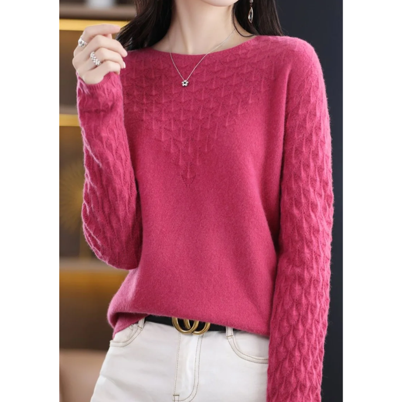 WW | Wollstrickjacke Damen Mit Strickmuster Und Rundhalsausschnitt