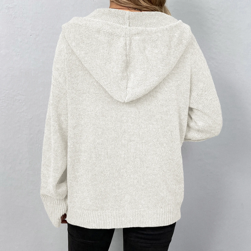 WW | Wollstrickjacke Damen Mit Kapuze Und Knopfleiste, Lässiger Stil