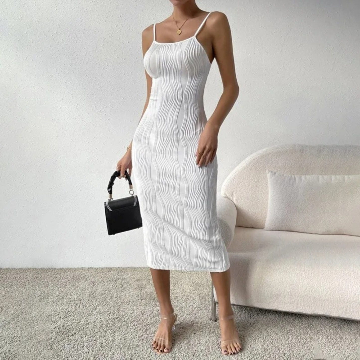 Merche ärmelloses Sommerkleid in Weiß mit Streifen