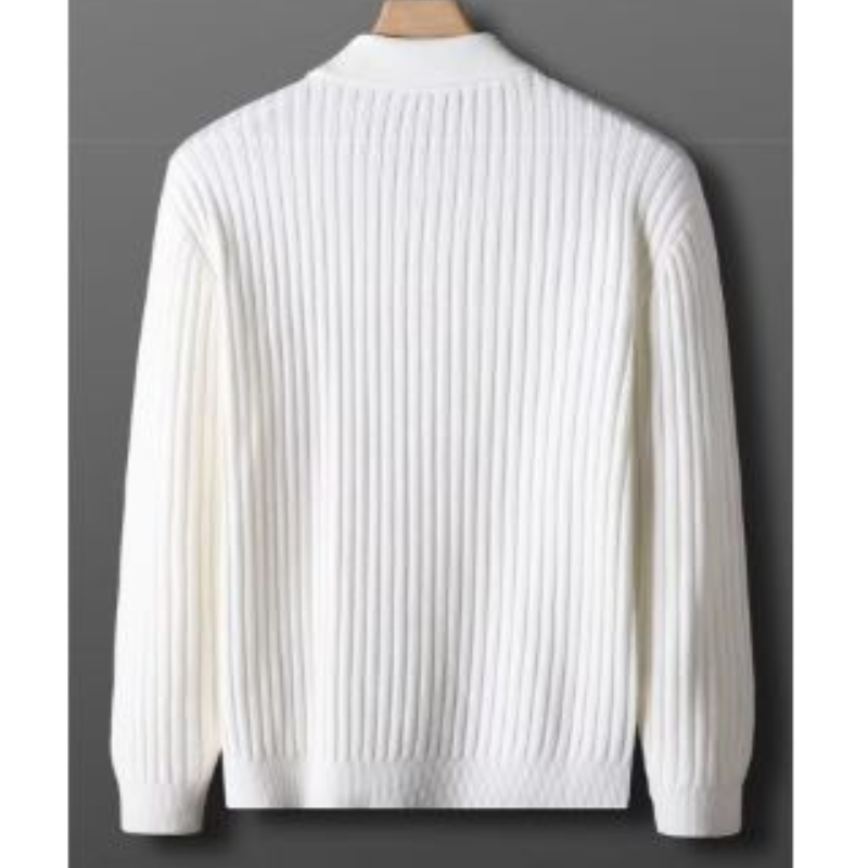 WW | Wollpullover Herren Mit Reißverschlusskragen Und Geripptem Strickdesign