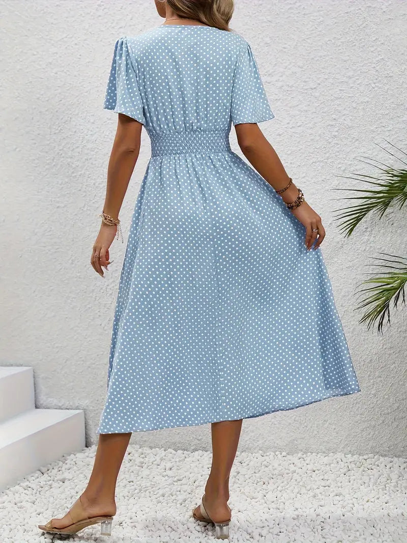 – allover-print-kurzarmkleid mit geraffter taille für frühling und sommer