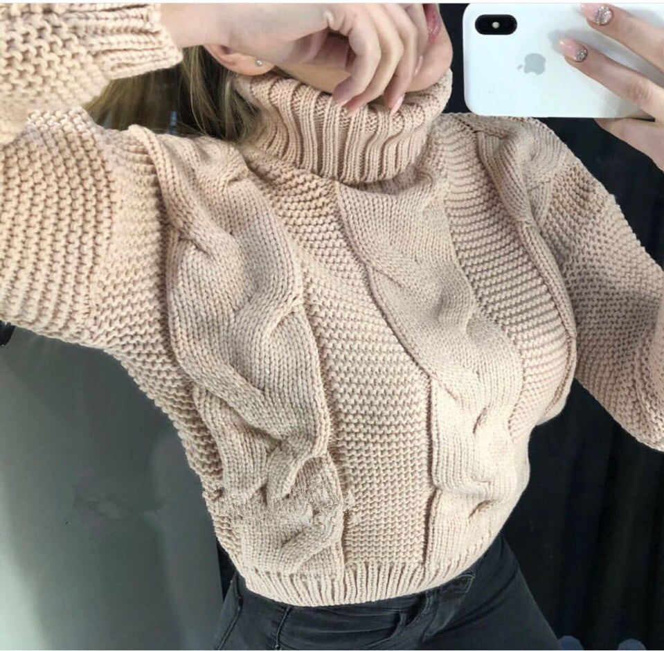 Damen oversized Strickpullover mit hohem Kragen und modischem Zopfmuster Merchesia