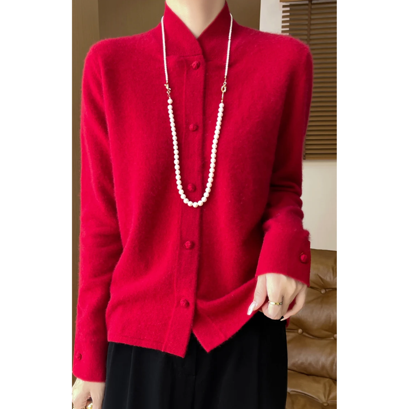 WW | Wollstrickjacke Damen Mit Stehkragen Und Knopfleiste, Elegante Passform