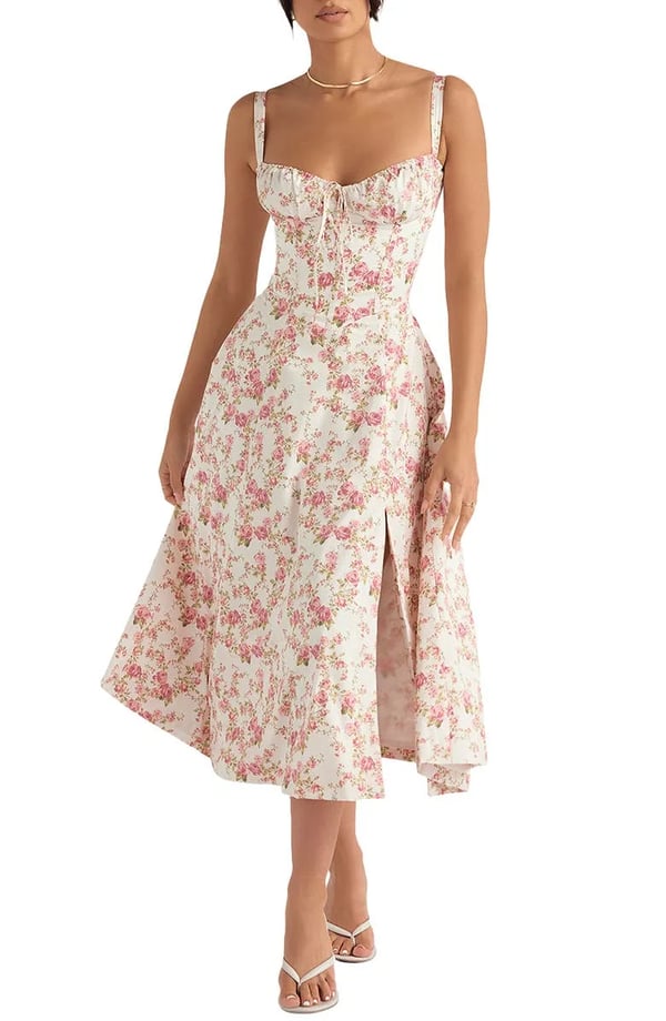 – Geblümtes Bustier-Kleid mit Taillenformung