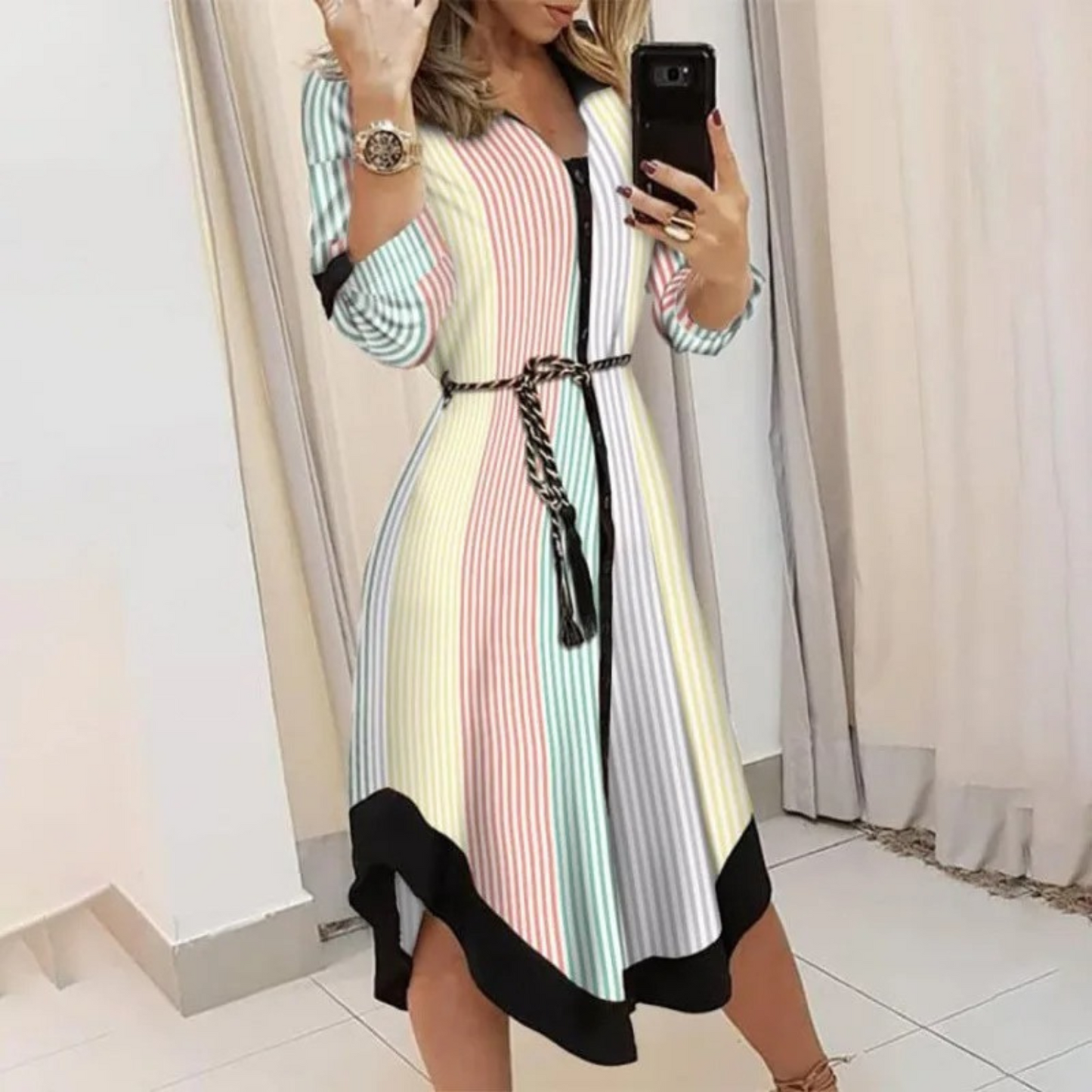 WW | Weiße Gepolsterte Reversband Bequeme Blusenkleid