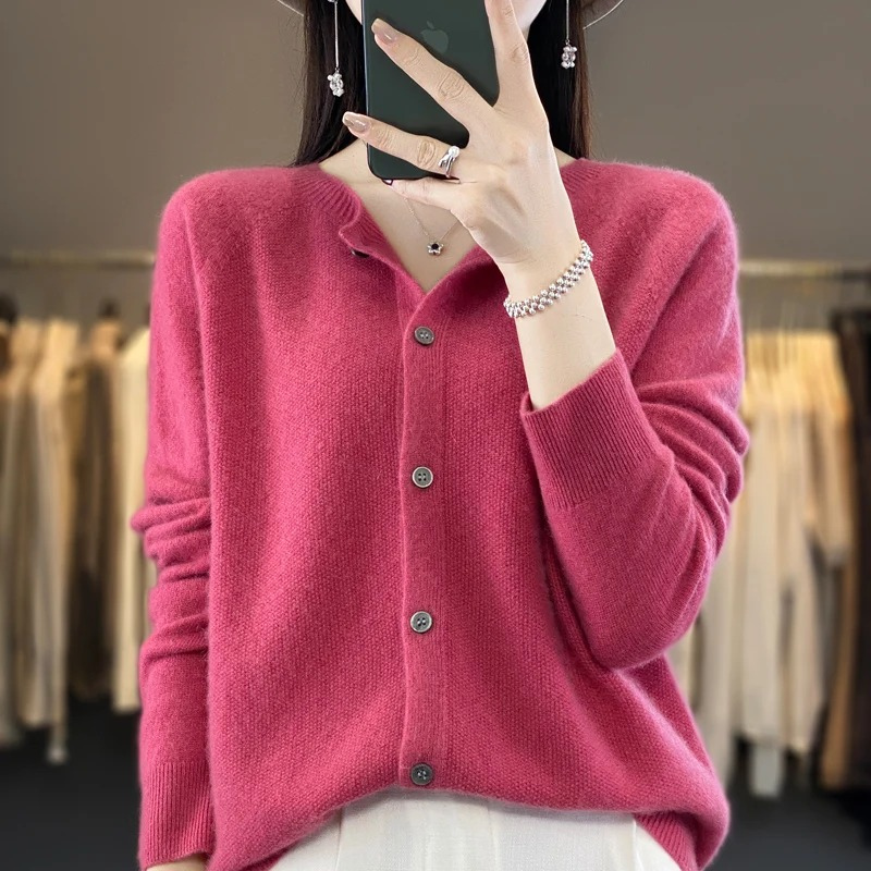 WW | Wollstrickjacke Damen Mit Rundhalsausschnitt Und Knopfleiste