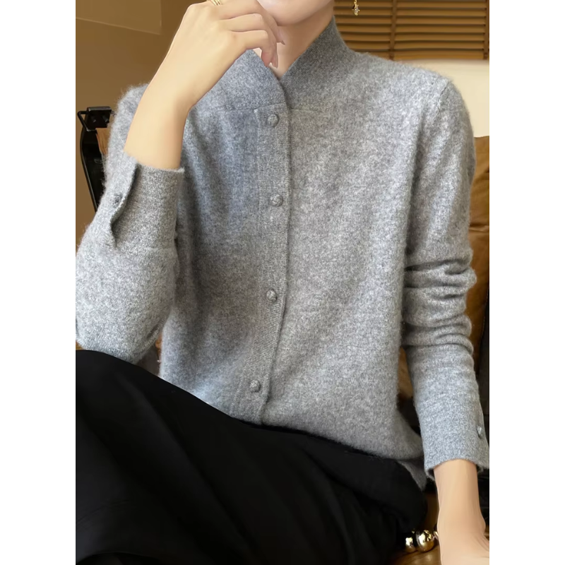 WW | Wollstrickjacke Damen Mit Stehkragen Und Knopfleiste, Elegante Passform