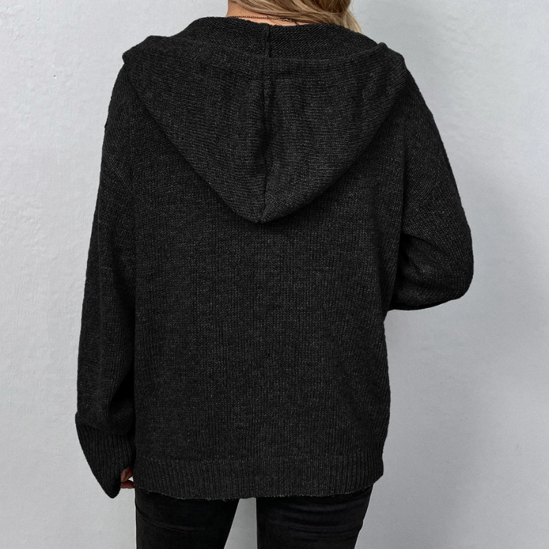WW | Wollstrickjacke Damen Mit Kapuze Und Knopfleiste, Lässiger Stil