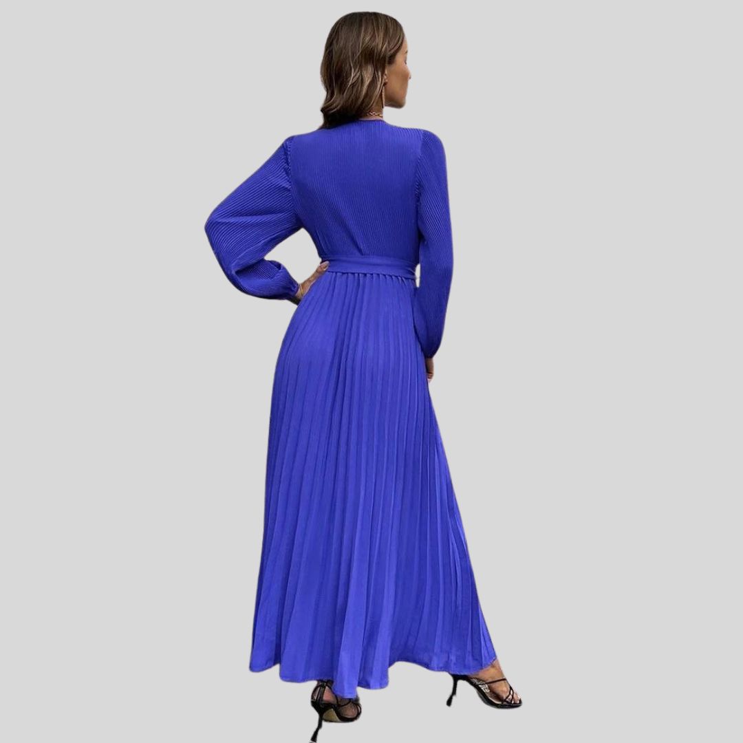 Langärmliges Plisseekleid in Maxilänge mit Taillenband