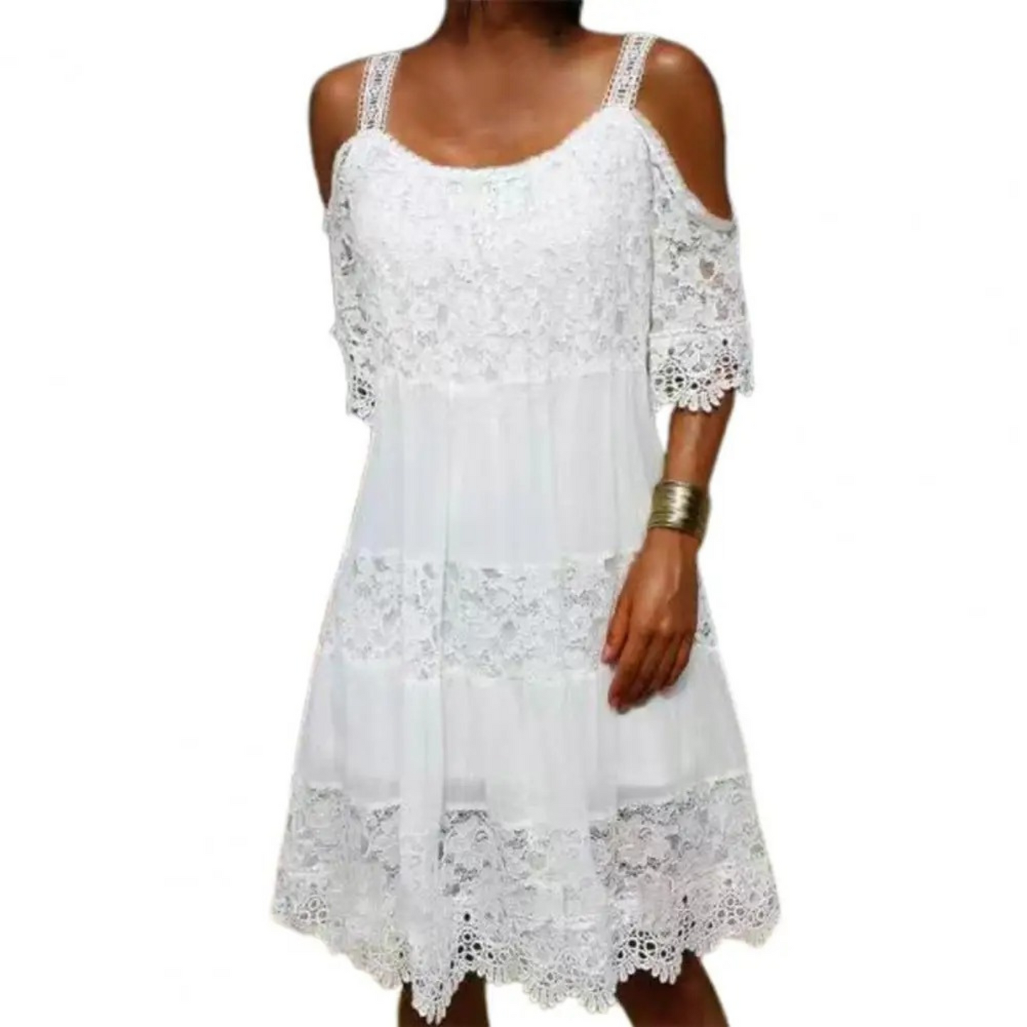 Merche Sommerkleid mit gesticktem Muster und Ausschnitt