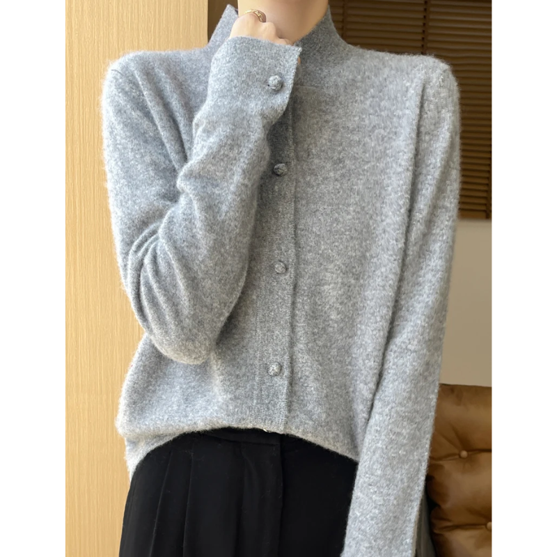 WW | Wollstrickjacke Damen Mit Stehkragen Und Knopfleiste, Elegante Passform