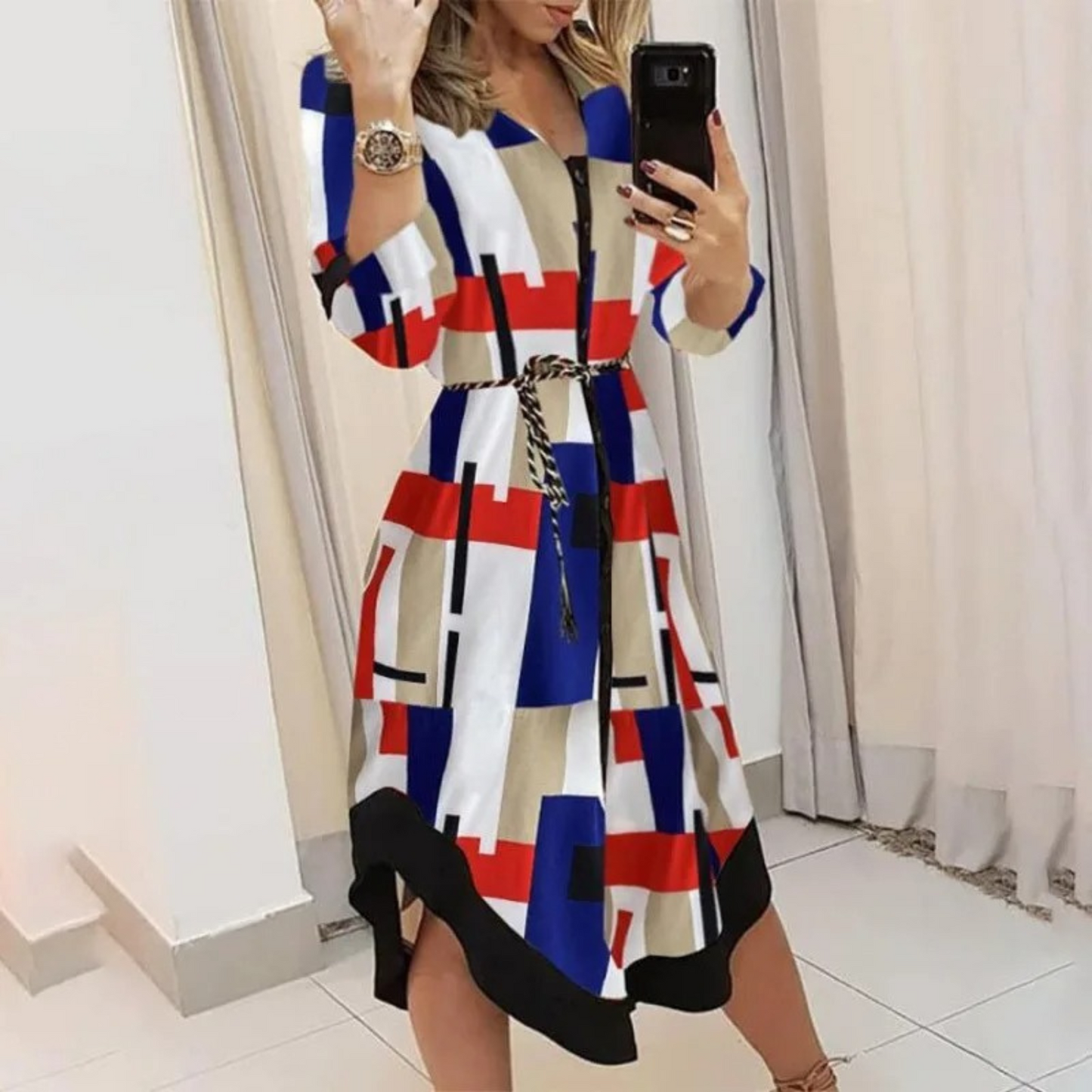 WW | Weiße Gepolsterte Reversband Bequeme Blusenkleid