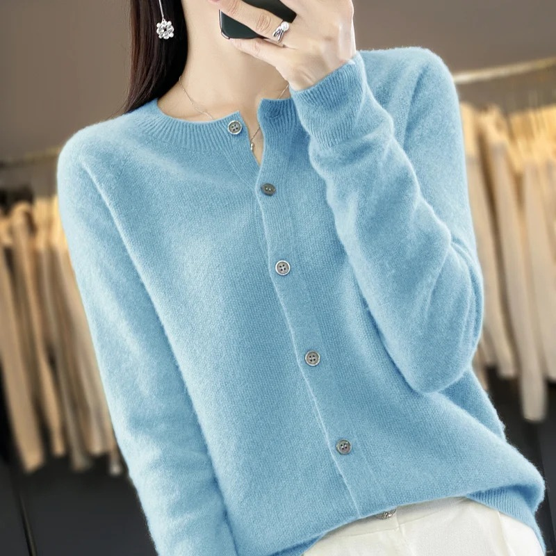 WW | Wollstrickjacke Damen Mit Rundhalsausschnitt Und Knopfleiste