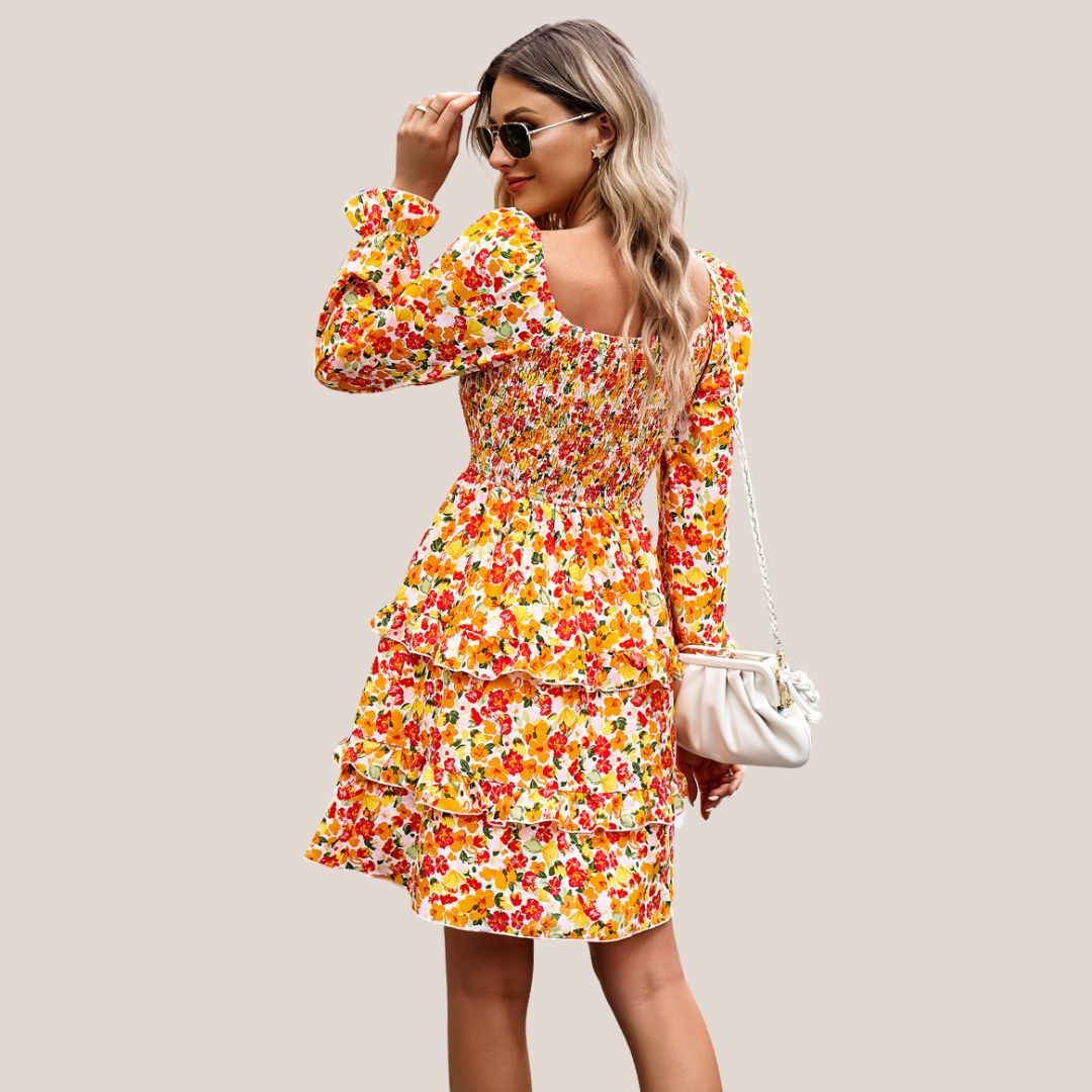 Blumiges Rüschiges Langarmkleid
