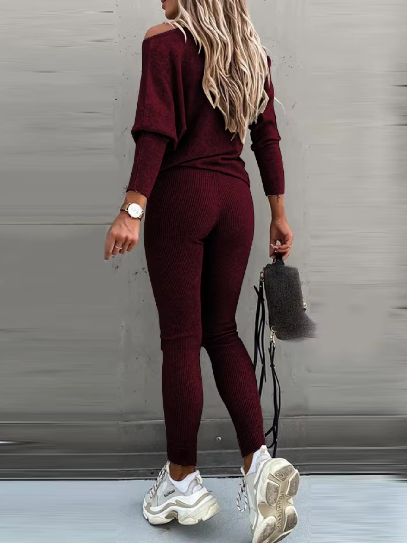 WW | Damen Hausanzug Modisches Off Shoulder Oberteil Und Leggings Satz