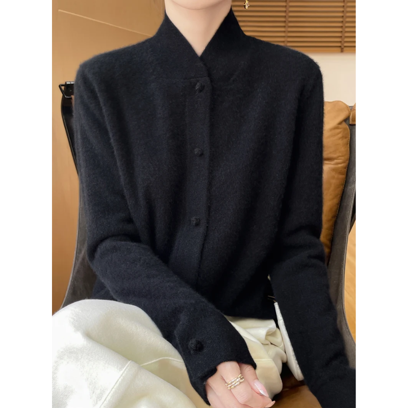 WW | Wollstrickjacke Damen Mit Stehkragen Und Knopfleiste, Elegante Passform