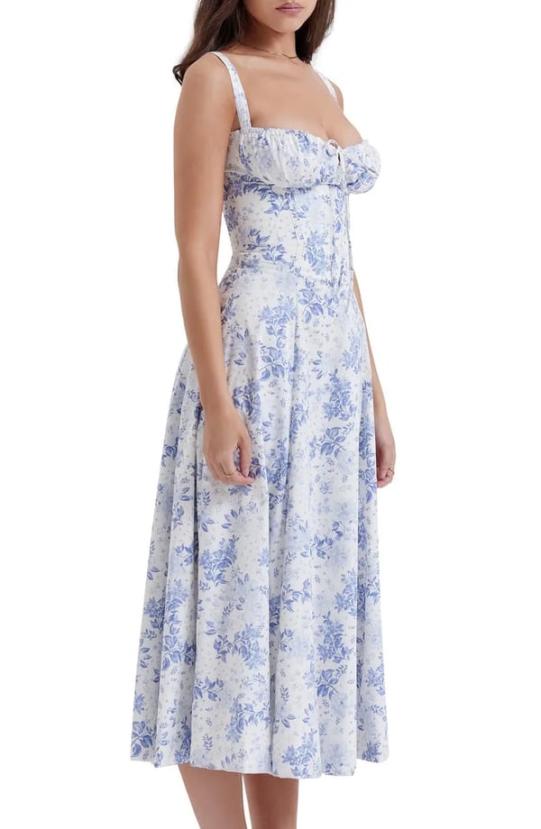 – Geblümtes Bustier-Kleid mit Taillenformung