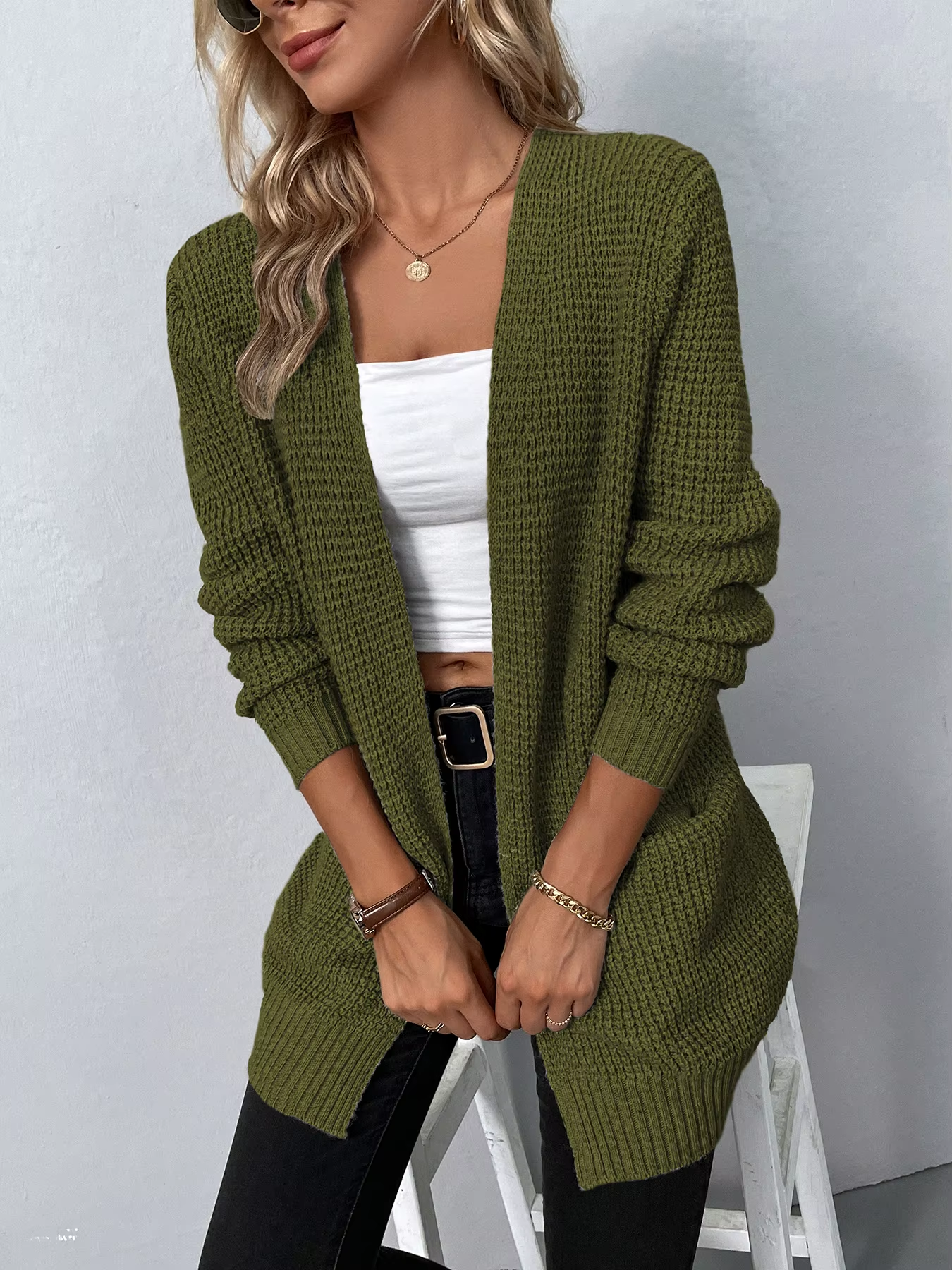 WW | Wollstrickjacke Damen Mit Taschen Und Lockerer Passform