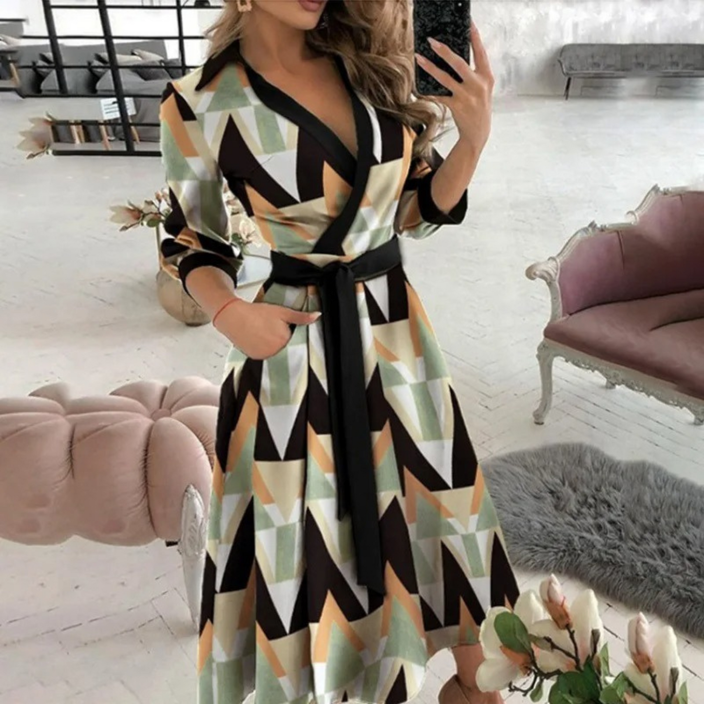WW | Weiße Gepolsterte Reversband Bequeme Blusenkleid