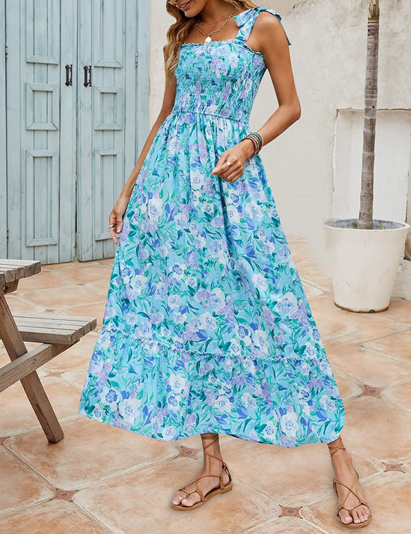 – Damen-Sommer-lange Bohemian-Druck-Träger-lose Kleider