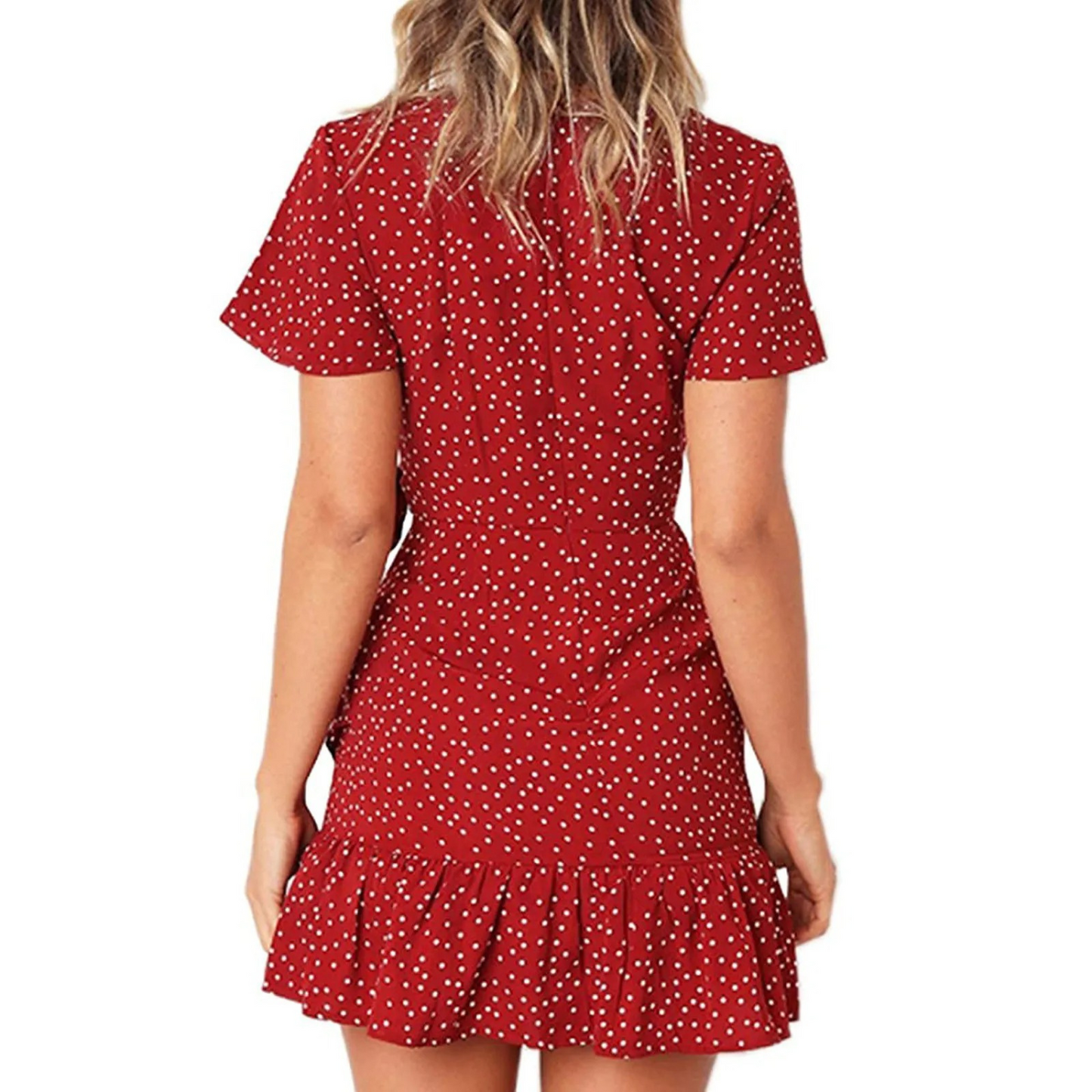 Merche Sommerkleid mit V-Ausschnitt und rotem Tupfenmuster