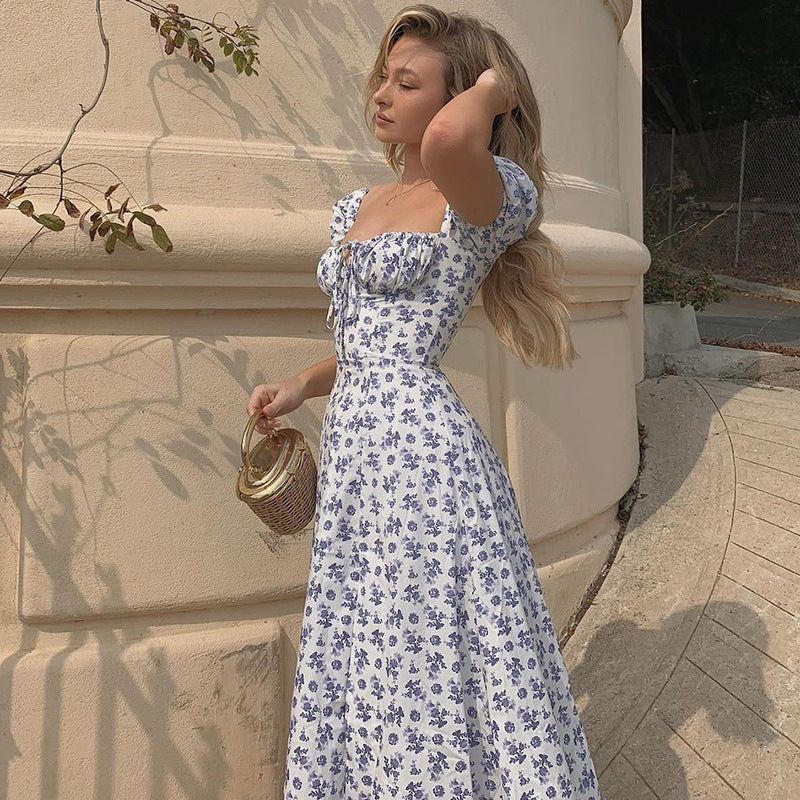 Sommer blau Floral Print Kleid