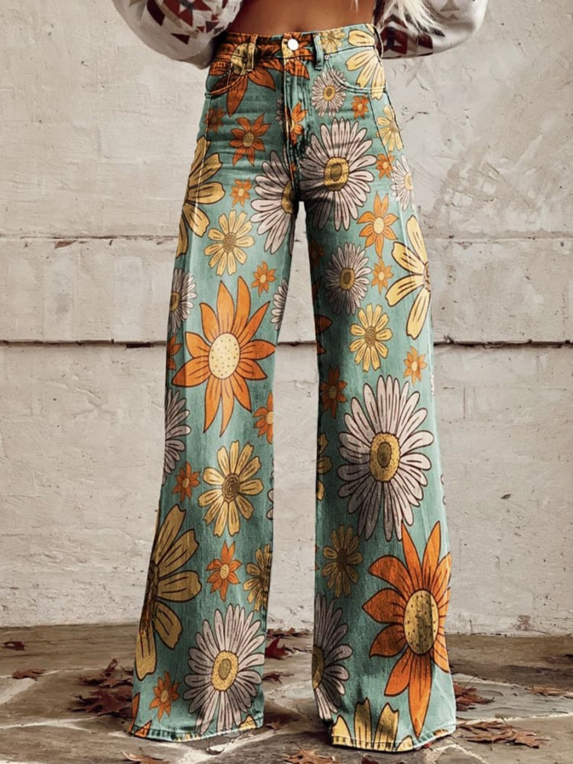 WW | Weinlese Floral Weitbeinige Hose Für Frauen