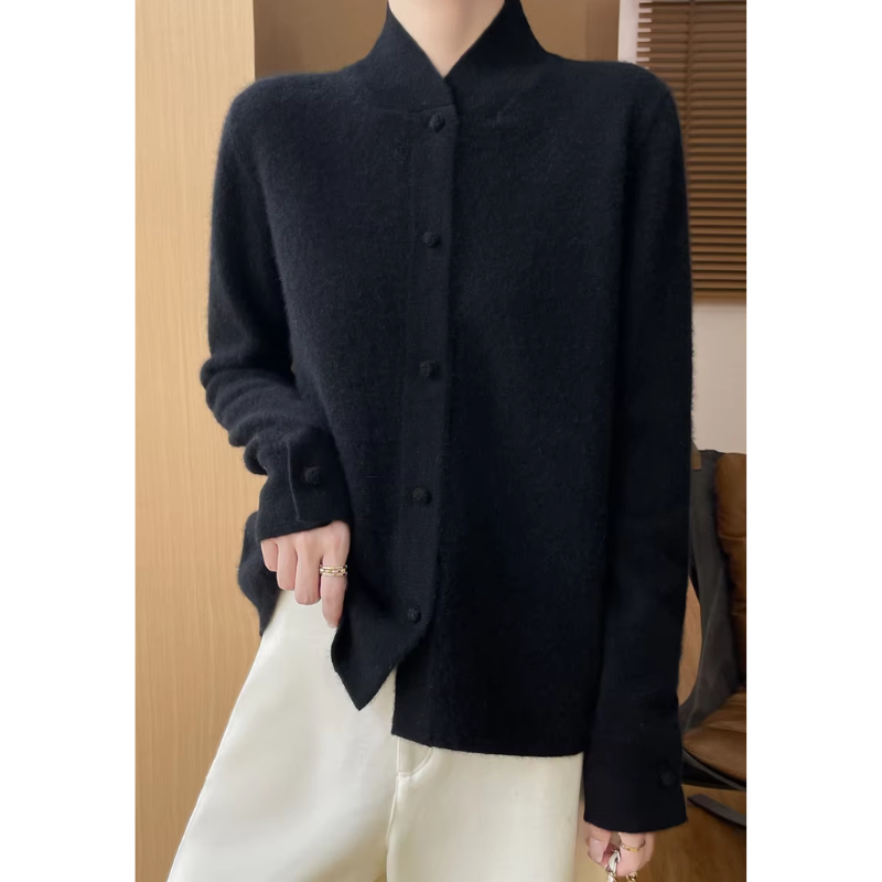 WW | Wollstrickjacke Damen Mit Stehkragen Und Knopfleiste, Elegante Passform