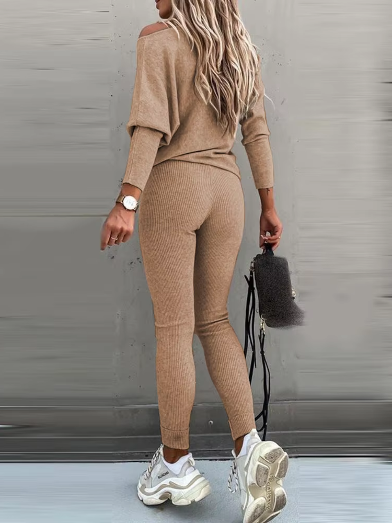 WW | Damen Hausanzug Modisches Off Shoulder Oberteil Und Leggings Satz