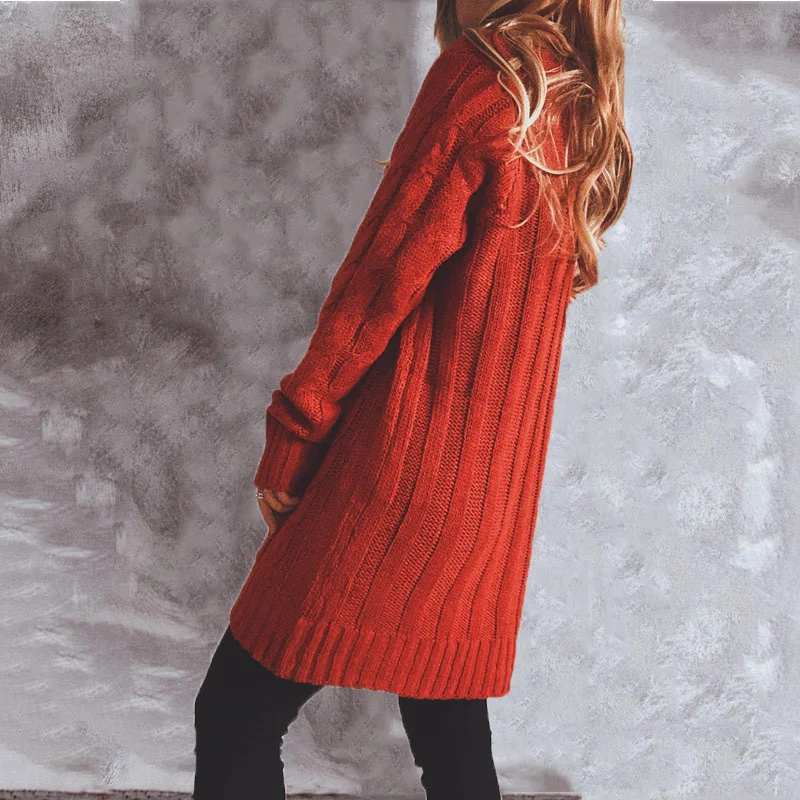 WW | Wollstrickjacke Damen Mit Zopfmuster Und Holzknöpfen, Lockere