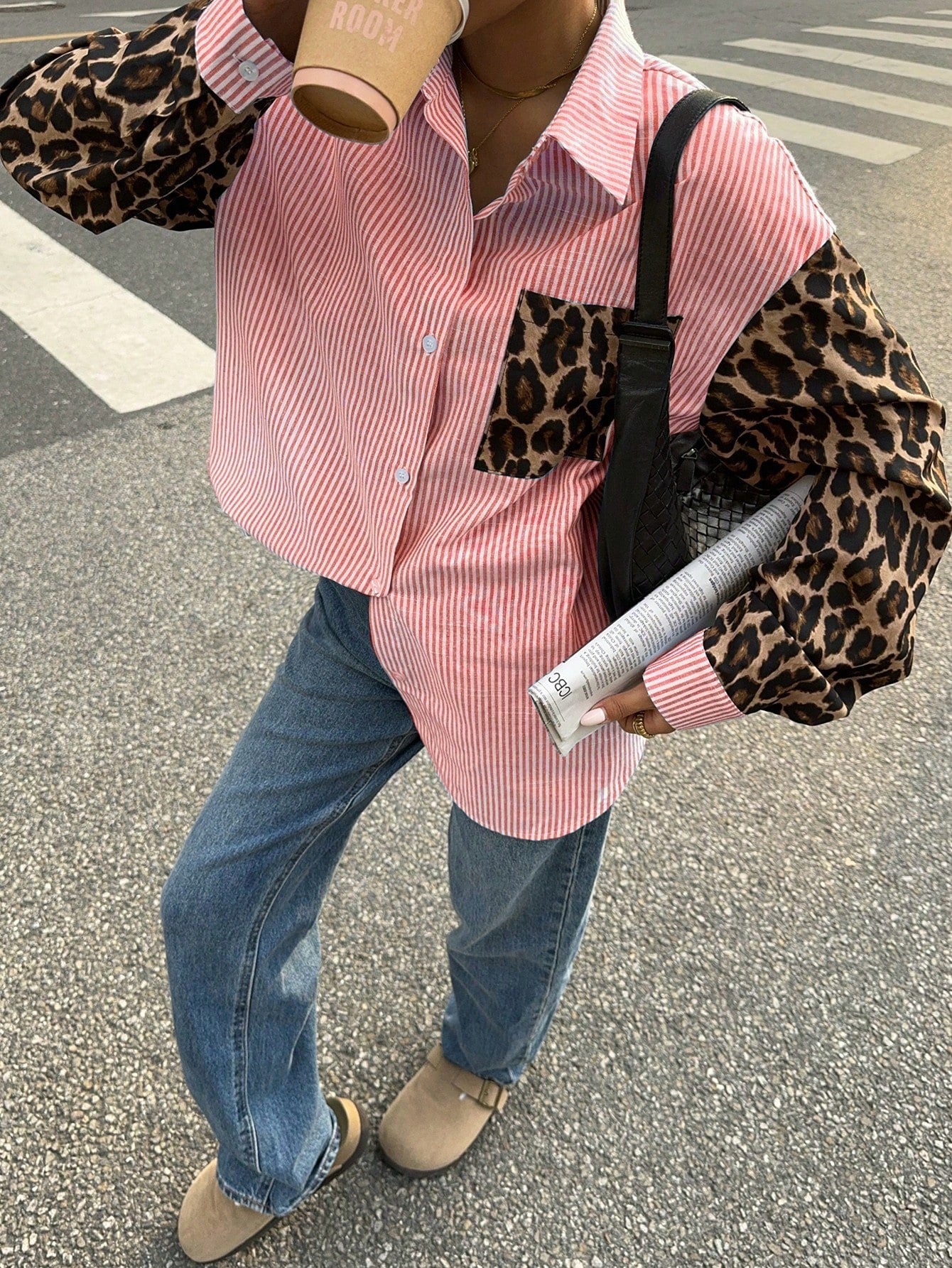 WW | Gaze Frauen Leoparden Patchwork Gestreifte Lange Ärmel Freizeitbluse, Retro Frauen Blusen, Herbst Frauen Kleider, Frauen Hemden, Formelle Frauen Kleider, Street Style Hemden, Leoparden Hemden