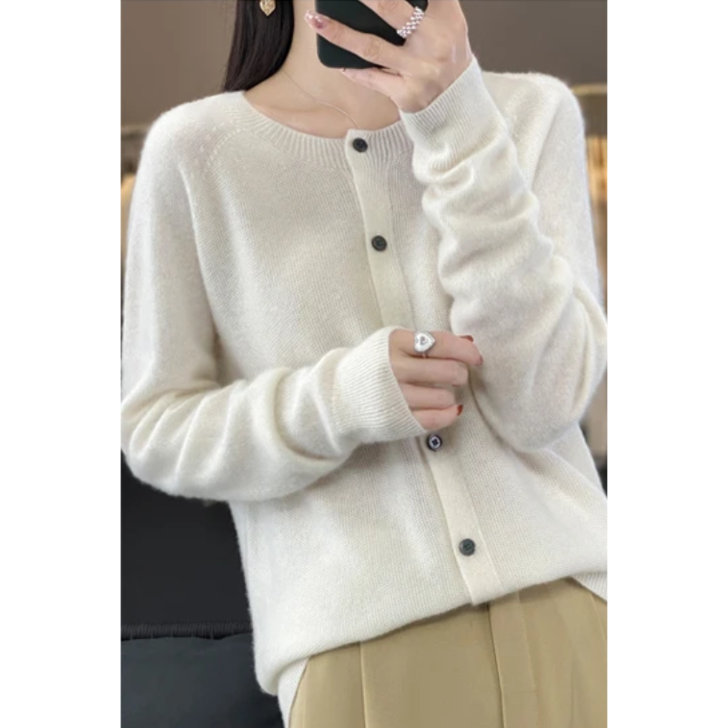 WW | Wollstrickjacke Damen Mit Rundhalsausschnitt Und Knopfleiste