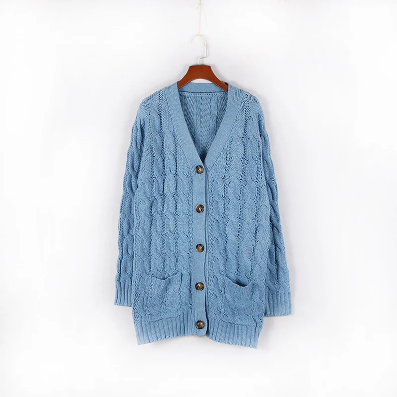WW | Wollstrickjacke Damen Mit Zopfmuster Und Holzknöpfen, Lockere