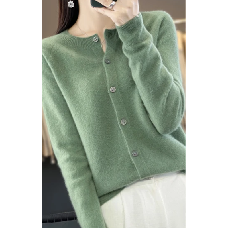 WW | Wollstrickjacke Damen Mit Rundhalsausschnitt Und Knopfleiste