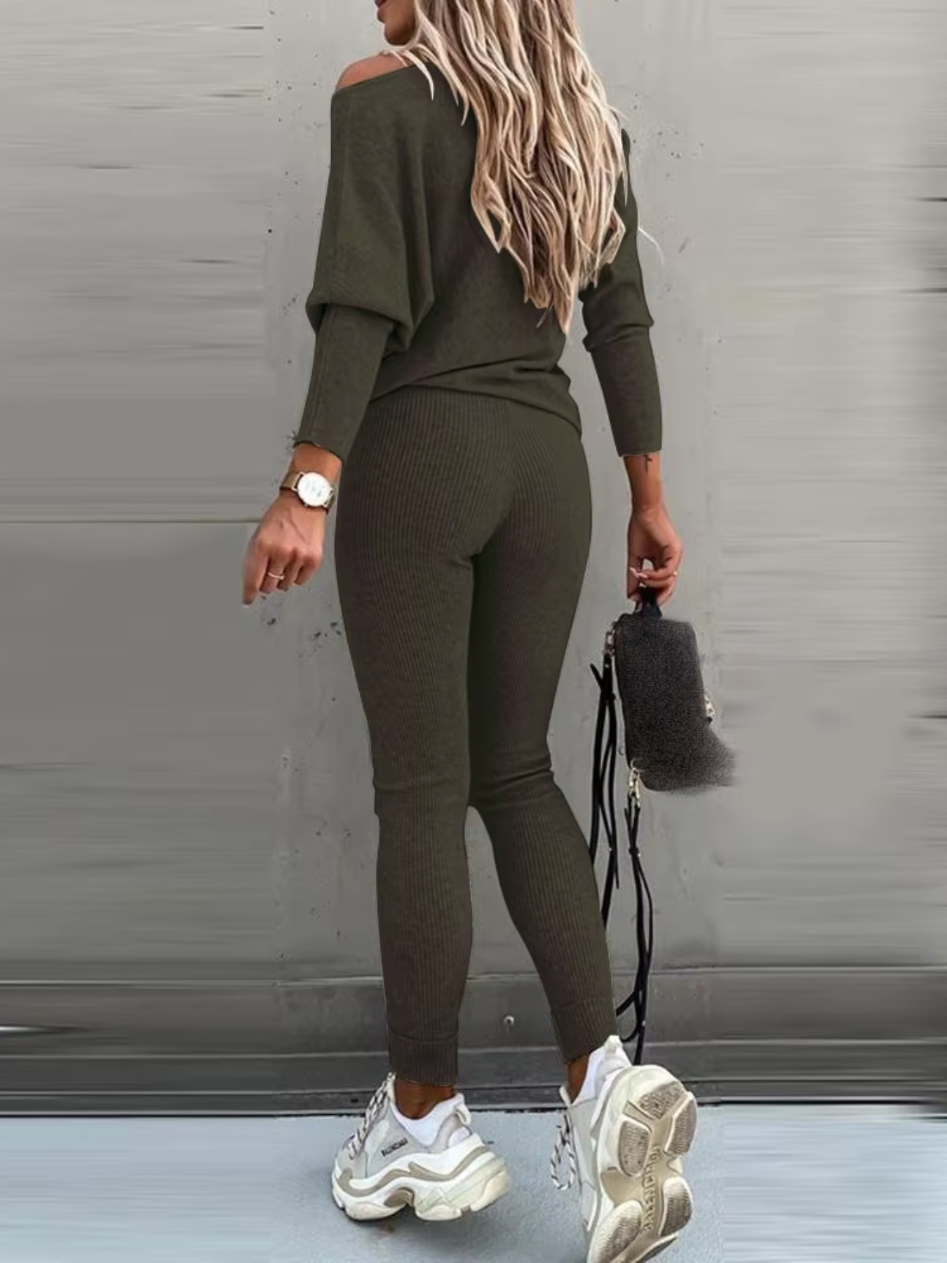 WW | Damen Hausanzug Modisches Off Shoulder Oberteil Und Leggings Satz