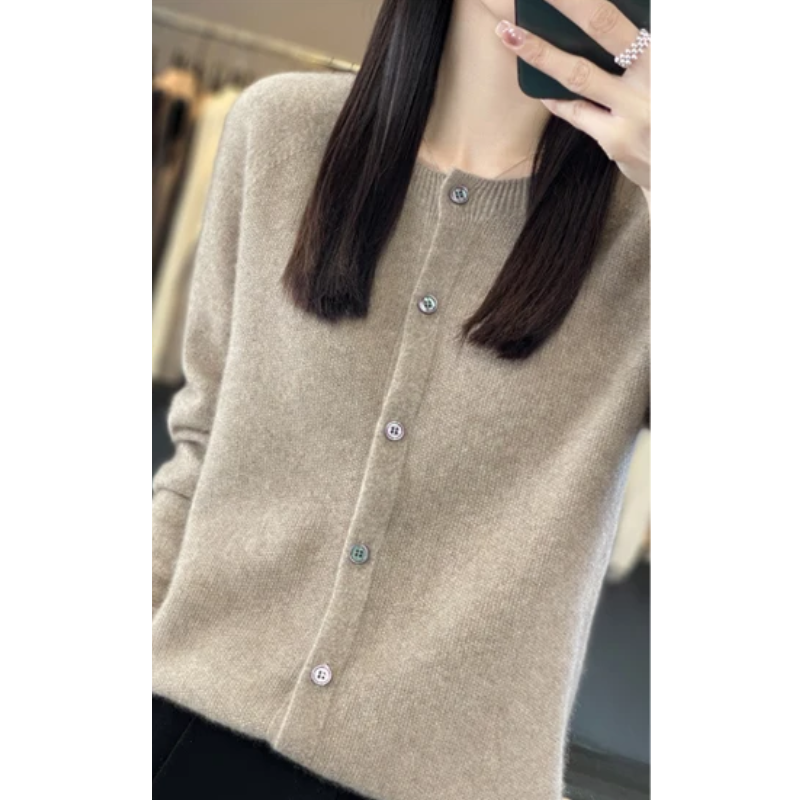 WW | Wollstrickjacke Damen Mit Rundhalsausschnitt Und Knopfleiste