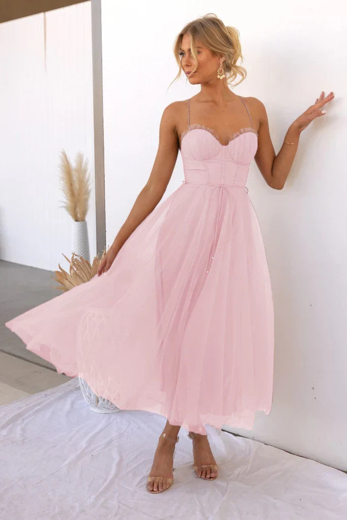 Modernes Prinzessin Chiffon Hosenträger Party Maxikleid